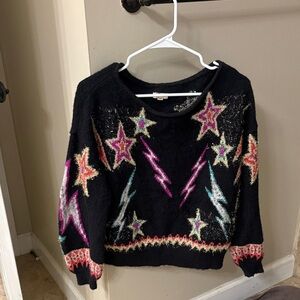 Anthropologie Colorful Star and Lightning Pattern Sweater